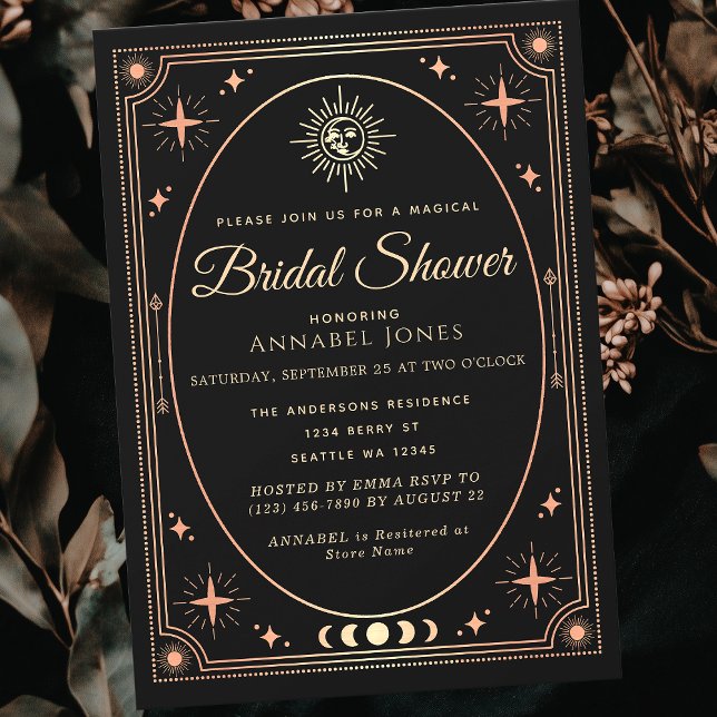 Rose Gold Celestial Black Tarot Card Brautparty Einladung (Von Creator hochgeladen)