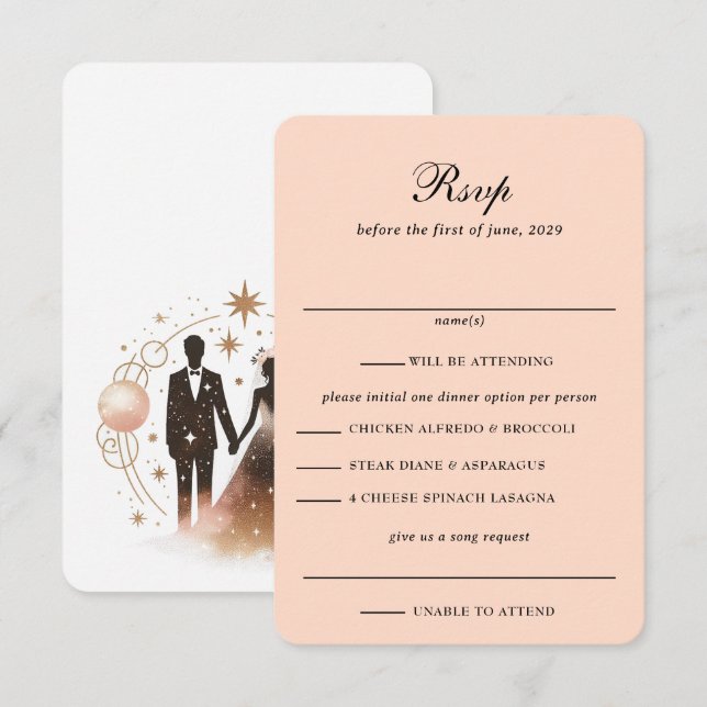 Rose Gold Celestial Wedding RSVP Karte (Vorne/Hinten)