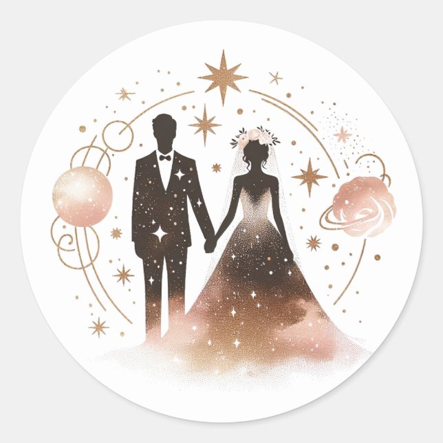 Rose Gold Celestial Wedding Runder Aufkleber (Vorderseite)
