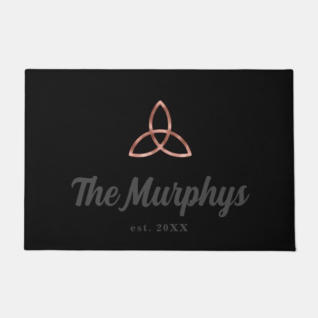Rose Gold Celtic Trinity Knot Irish Familienname Fußmatte (Vorderseite)