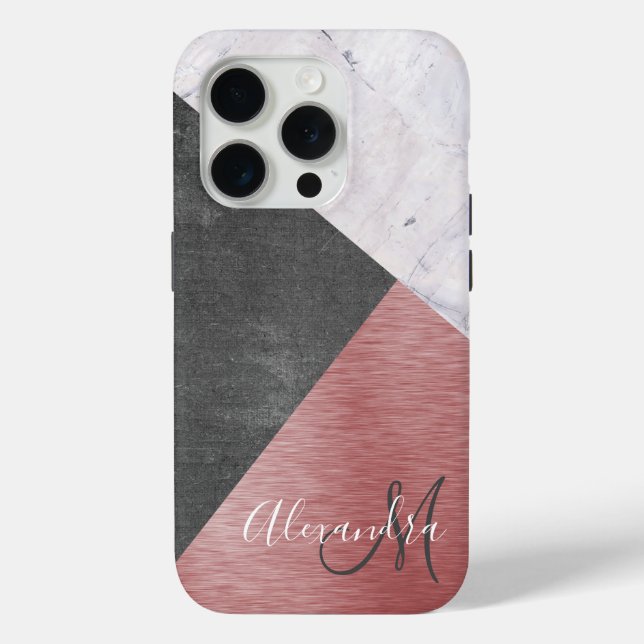 Rose Gold, Chalkboard & Marmor - Monogramm hinzufü Case-Mate iPhone Hülle (Rückseite)