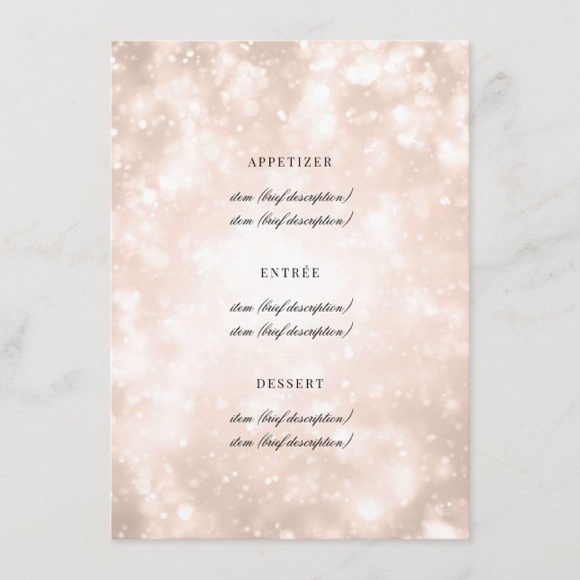 Rose Gold Champagne Bokeh Elégant Menu de mariage (Devant)