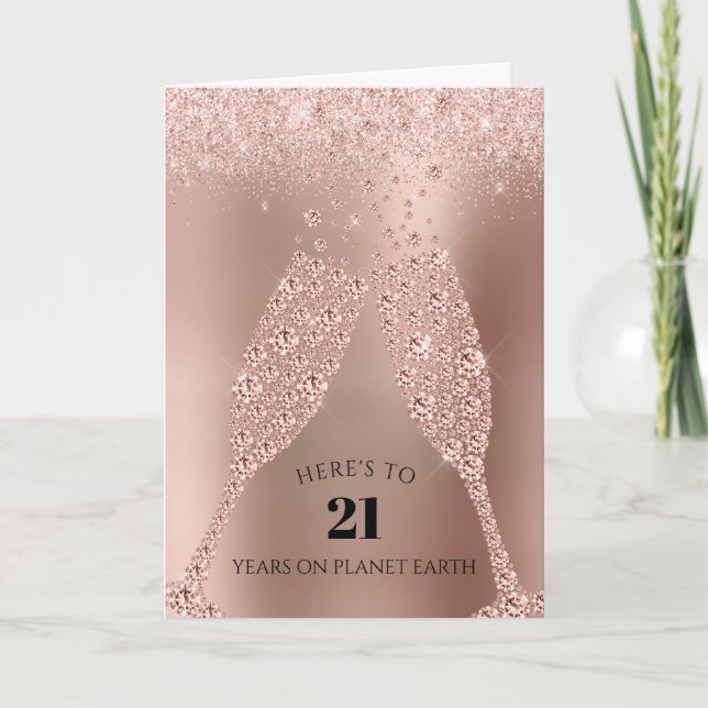 Rose Gold Champagne Toast 21. Geburtstag Karte (Vorderseite)