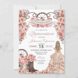Rose Gold Champagne Western Ranchero Quinceanera Einladung