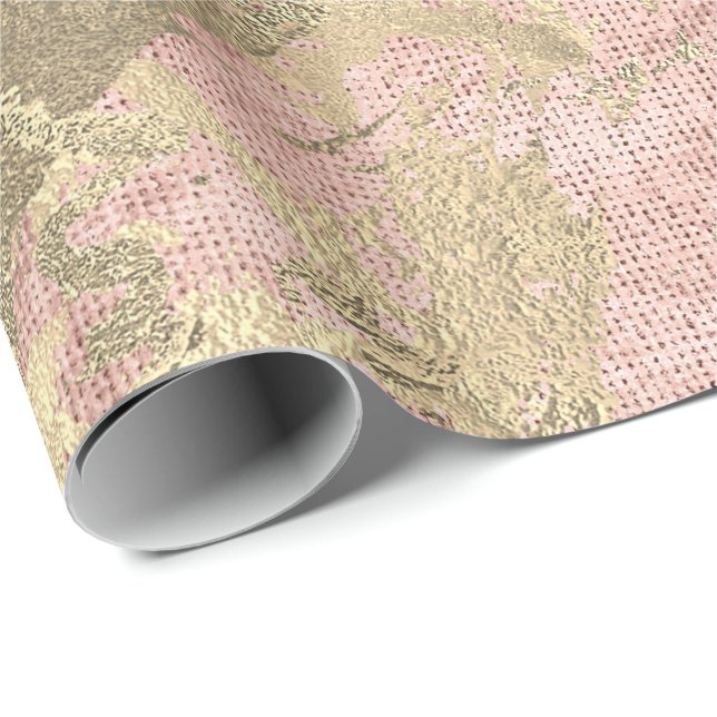 Rose Gold Champaigne Marble Linen Metallic Strokes Geschenkpapier (Rolleneckpunkt)