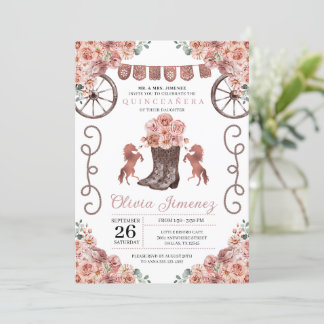 Rose Gold Charra Floral Boots Quinceañera Einladung