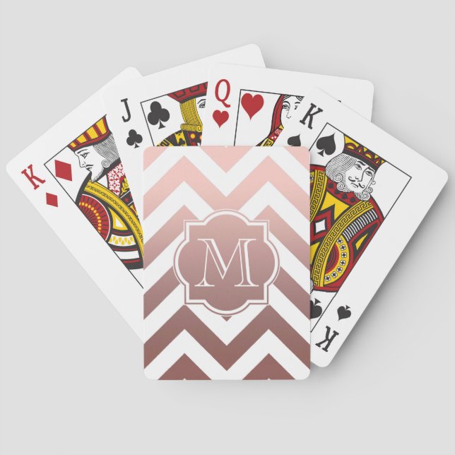 Rose Gold Chevrons Monogram Spielkarten (Rückseite)