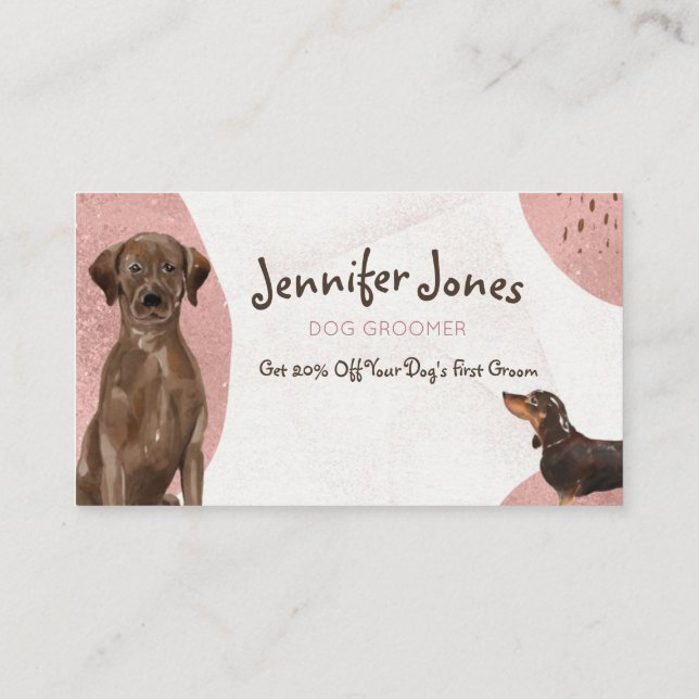 Rose Gold Chocolate Watercolor Dog Groomer Visitenkarte (Rückseite)