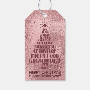 Rose Gold Christliche Weihnachtsschrift - Name hin Geschenkanhänger