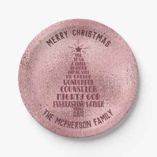 Rose Gold Christliche Weihnachtsschrift - Name hin Pappteller