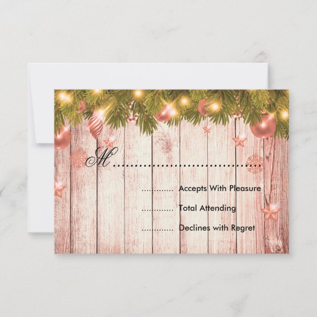 Rose Gold Christmas RSVP Tree & Ribbon Karte (Vorderseite)