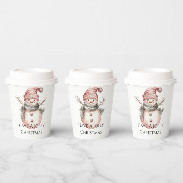 Rose Gold Christmas Snowman Pappbecher (Multi)