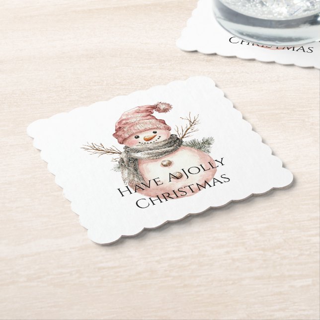 Rose Gold Christmas Snowman Untersetzer (angewinkelt)