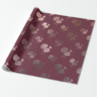 Rose Gold Chrysanthemum Muster auf Burgund Geschenkpapier