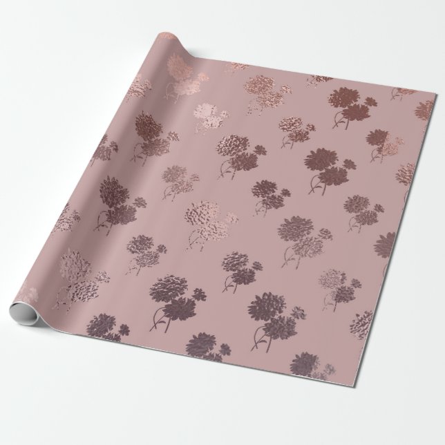 Rose Gold Chrysanthemum Muster auf Rosa Rosa Geschenkpapier (Ungerollt)
