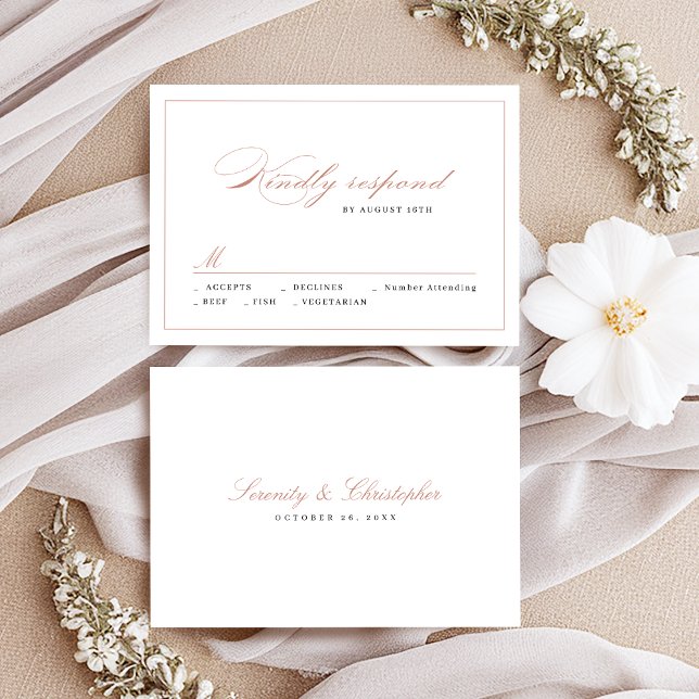 Rose gold Classic Elegance Script Einfache Hochzei RSVP Karte (Rose gold Classic Elegance Script Simple wedding RSVP Card)