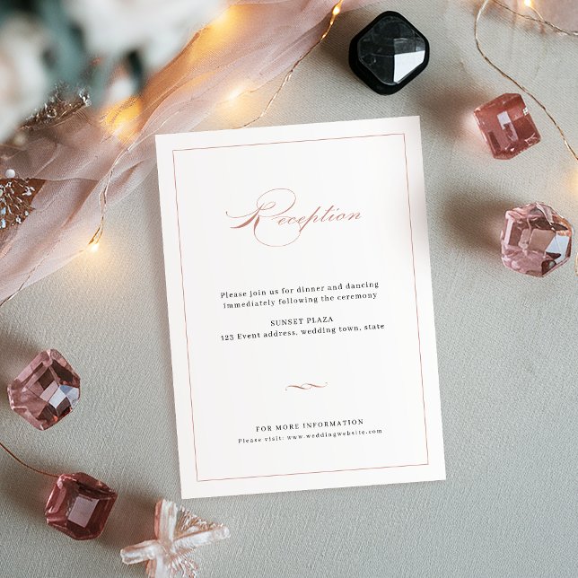 Rose Gold Classic Hochzeitsempfang Begleitkarte (Rose Gold Classic Elegant Script Wedding Reception Enclosure Card)