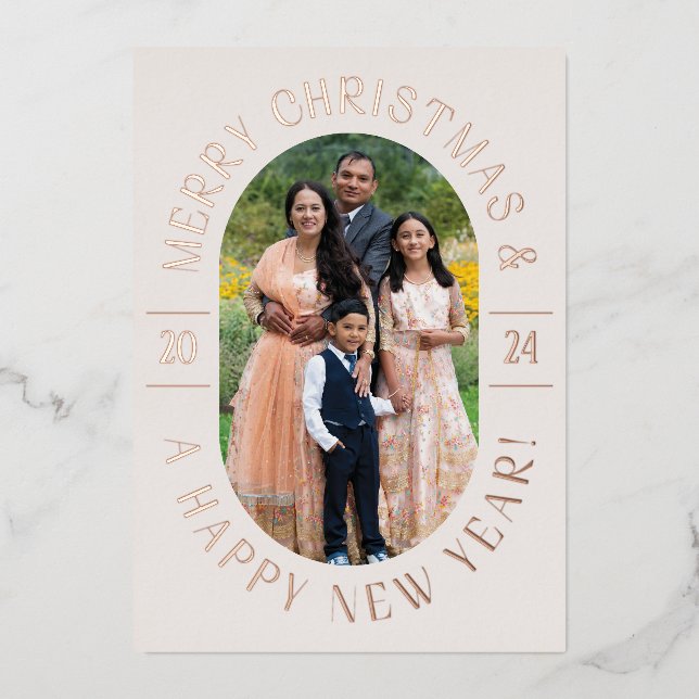 Rose Gold Classic Oval Photo Carte de Noël (Recto)