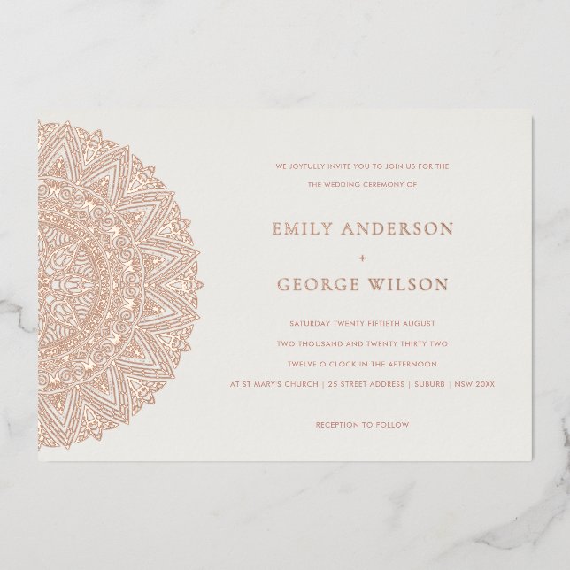 Rose Gold Classic Verziert Mandala Wedding Einladu Folieneinladung (Vorderseite)