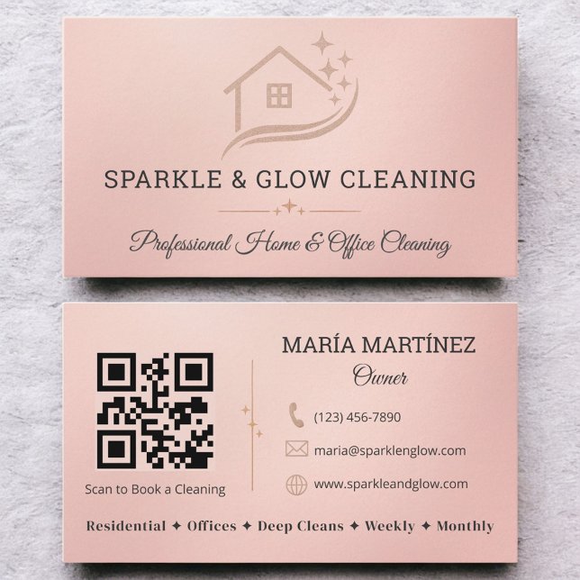 Rose Gold Clearing Service House QR Code Sparkle Visitenkarte (Von Creator hochgeladen)