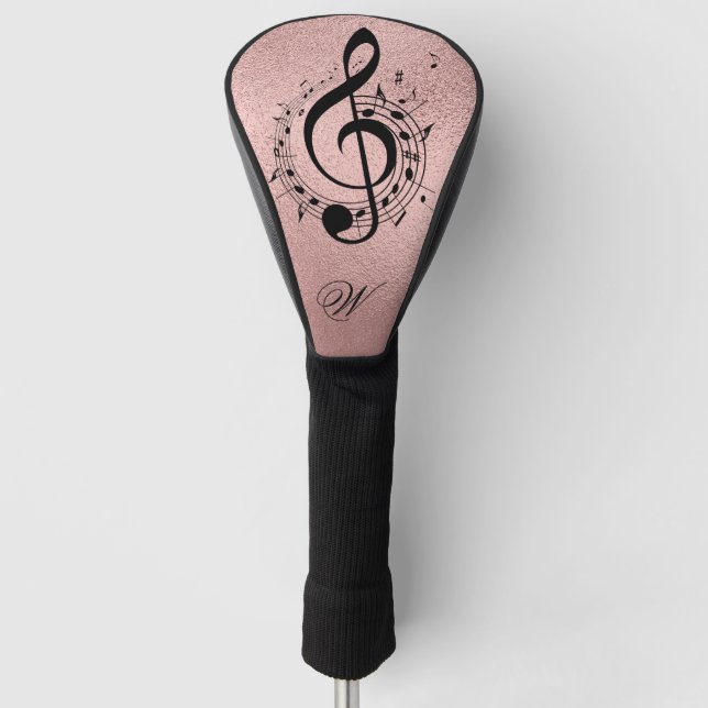 Rose Gold Climactic G Clef Music Monogram Initials Golf Headcover (Vorderseite)