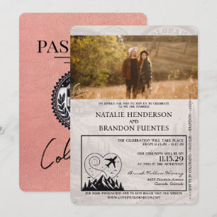 Rose Gold Colorado Passport Hochzeit Einladung