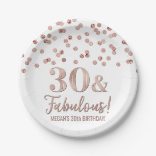 Rose Gold Confetti 30 und fabelhaft Pappteller