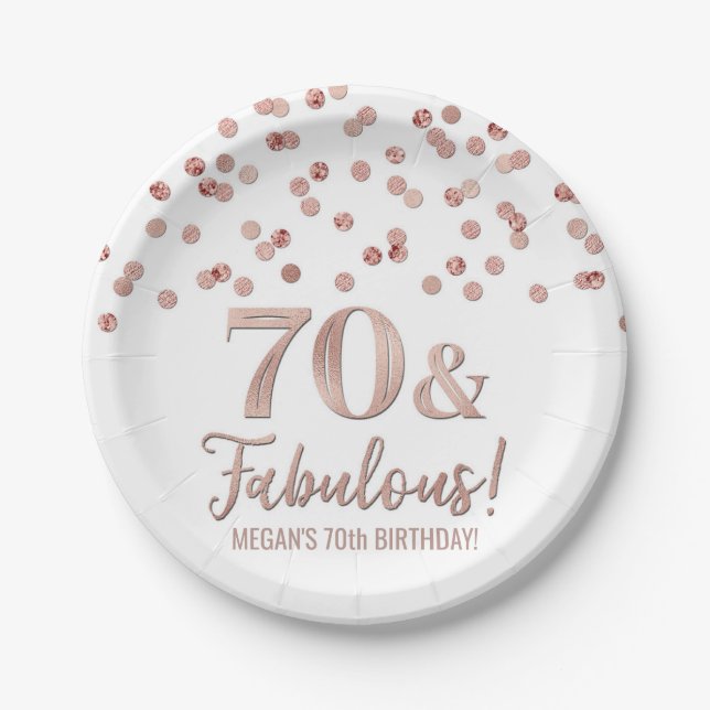 Rose Gold Confetti 70 und fabulous Geburtstag Pappteller (Vorderseite)