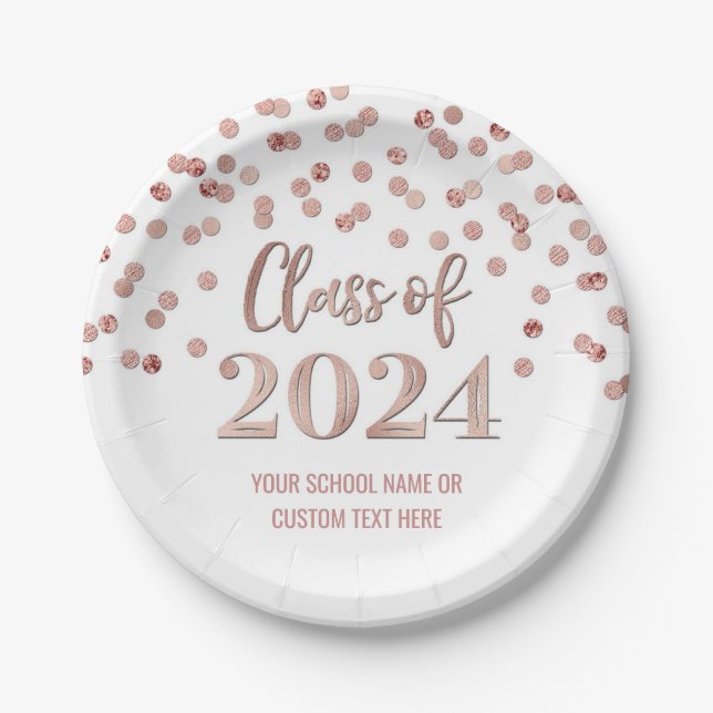 Rose Gold Confetti Abschluss 2024 Pappteller (Vorderseite)