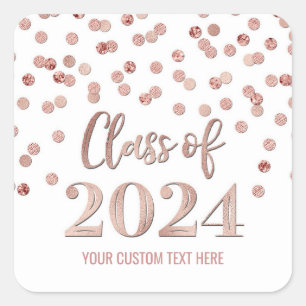 Rose Gold Confetti Abschluss 2024 Quadratischer Aufkleber