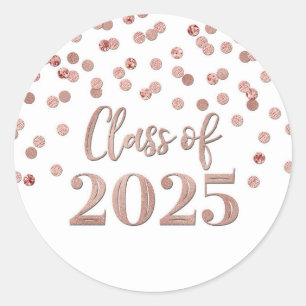Rose Gold Confetti Abschluss 2025 Runder Aufkleber