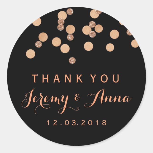 Rose Gold Confetti Black Merci autocollant (Devant)