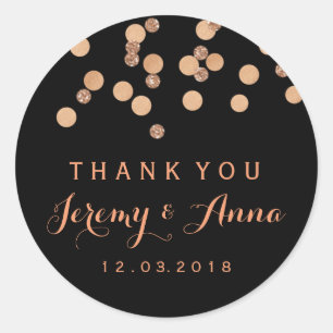 Rose Gold Confetti Black Merci autocollant
