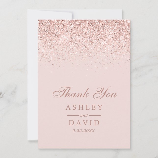 Rose Gold Confetti Blush Pink Moderne Hochzeit Dankeskarte (Vorderseite)