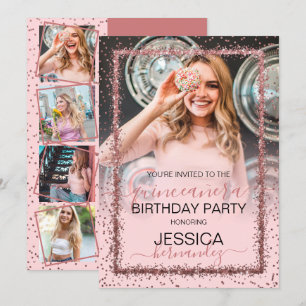 Rose Gold Confetti Border Foto Quinceañera Einladung