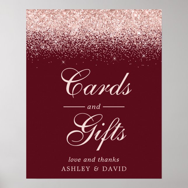 Rose Gold Confetti Burgund Chic Karten und Geschen Poster (Vorne)