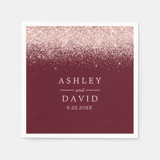 Rose Gold Confetti Burgund Moderne Hochzeit Serviette (Vorderseite)