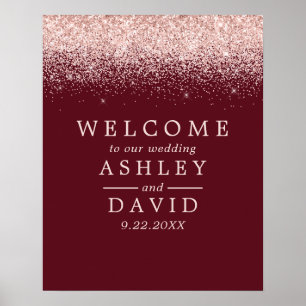 Rose Gold Confetti Burgundy Chic Wedding Willkomme Poster