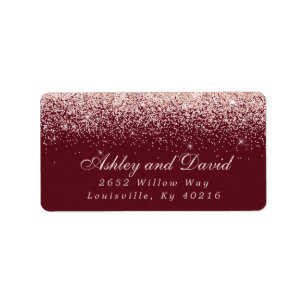Rose Gold Confetti Burgundy Moderne Adresse Adressaufkleber