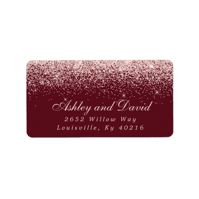 Rose Gold Confetti Burgundy Moderne Adresse Adressaufkleber (Vorne)