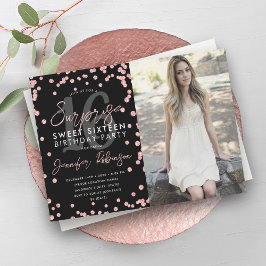 Rose Gold Confetti Foto Überraschung Sweet 16 Einladung