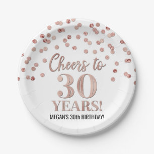 Rose Gold Confetti freut sich auf 30 Jahre Geburts Pappteller