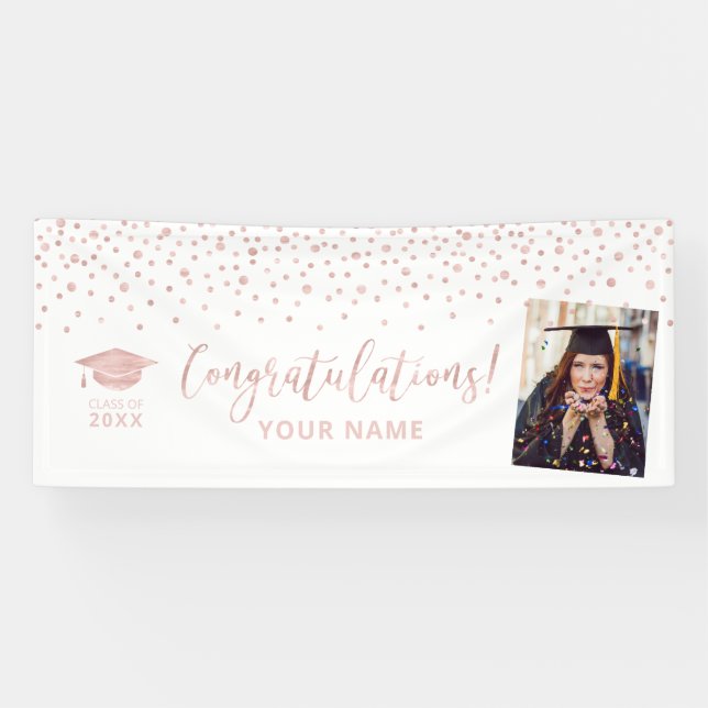 Rose Gold Confetti Gratulation Abschluss Banner (Horizontal)