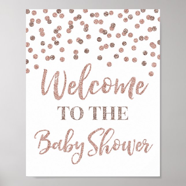 Rose Gold Confetti Herzlich willkommen im Baby Dus Poster (Vorne)