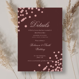 Rose Gold Confetti Hochzeitsdetails Burgund rot Begleitkarte