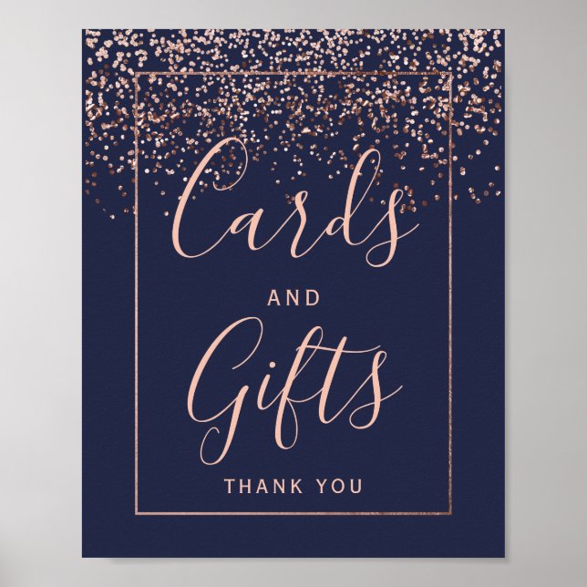 Rose gold confetti marineblaue Hochzeitskarten Ges Poster (Vorne)