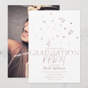 Rose Gold Confetti Modernes Graduiertenparty Foto Einladung