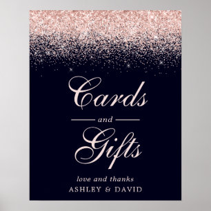 Rose Gold Confetti Navy Blue Chic Karten und Gesch Poster