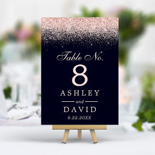 Rose Gold Confetti Navy Blue Moderne Hochzeit Tischnummer