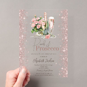 Rose Gold Confetti Perls Prosecco Brautparty Acryleinladungen